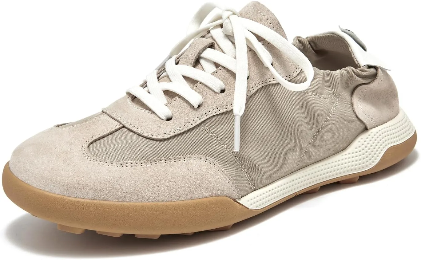 BEAU TODAY Womens Flat Sneakers, Retro Comfortable Lace-up Fashion Sneakers for Women, Buckle Decoration Casual Leather Walking Shoes
