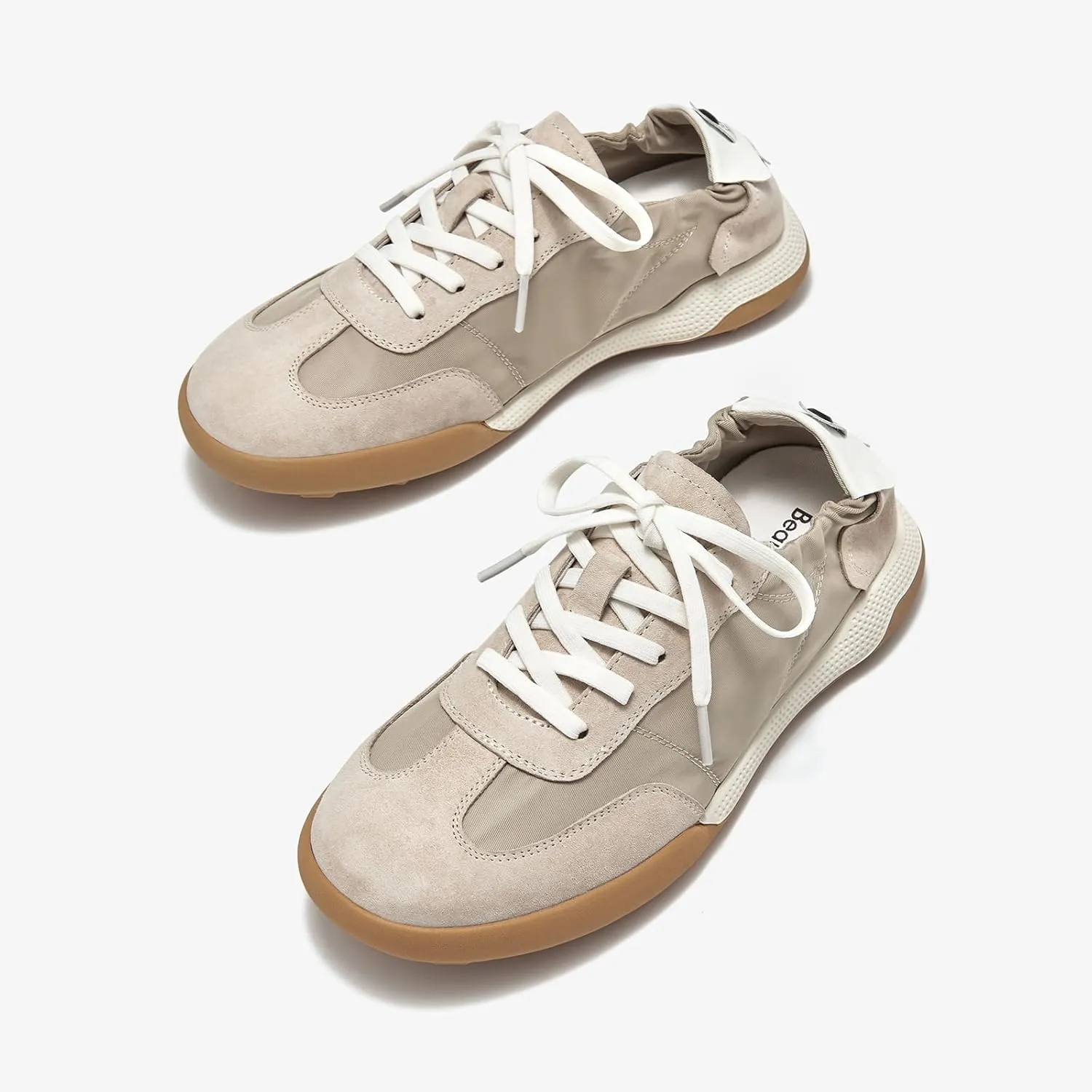 BEAU TODAY Womens Flat Sneakers, Retro Comfortable Lace-up Fashion Sneakers for Women, Buckle Decoration Casual Leather Walking Shoes
