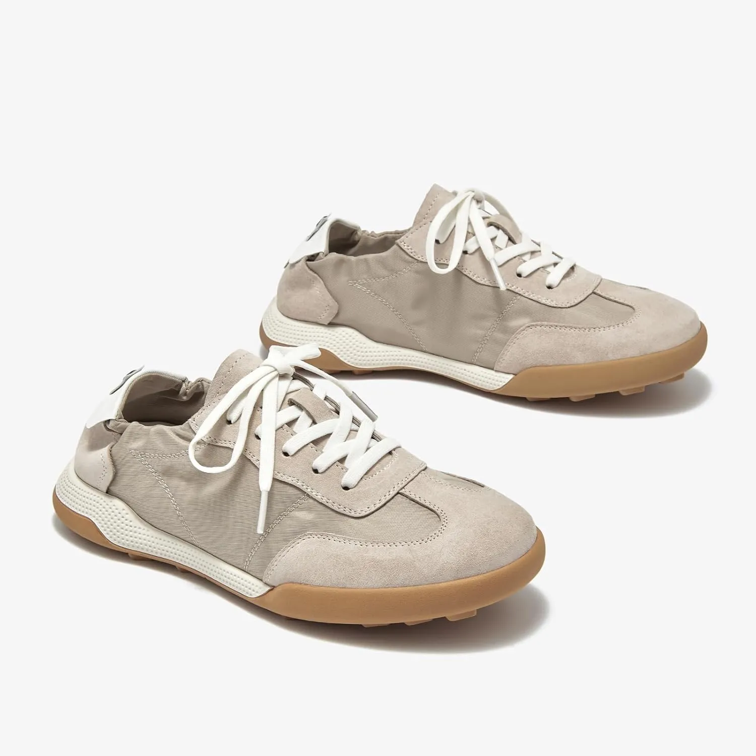 BEAU TODAY Womens Flat Sneakers, Retro Comfortable Lace-up Fashion Sneakers for Women, Buckle Decoration Casual Leather Walking Shoes