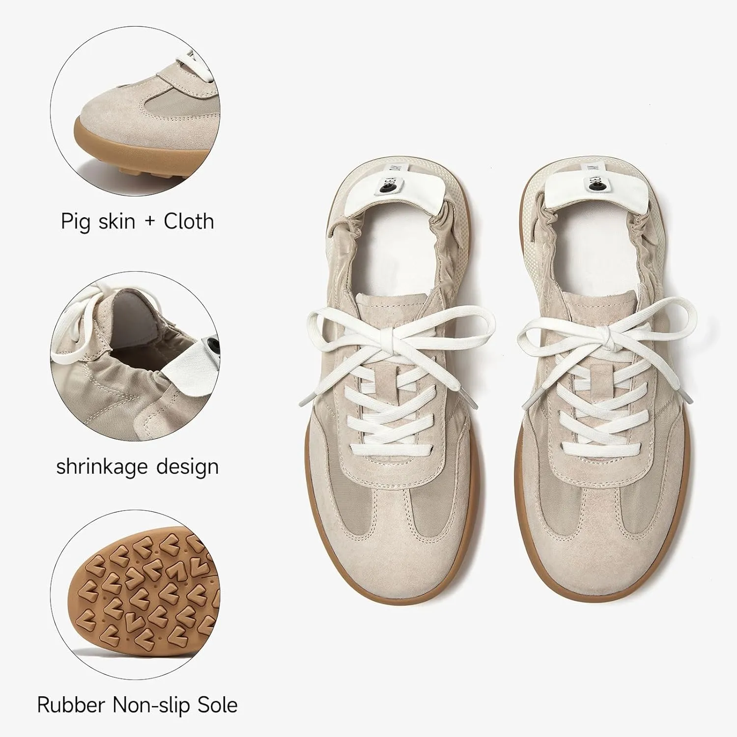 BEAU TODAY Womens Flat Sneakers, Retro Comfortable Lace-up Fashion Sneakers for Women, Buckle Decoration Casual Leather Walking Shoes