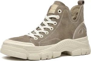 BEAU TODAY Womens Flat Sneakers, Retro Comfortable Lace-up Fashion Sneakers for Women, Buckle Decoration Casual Leather Walking Shoes