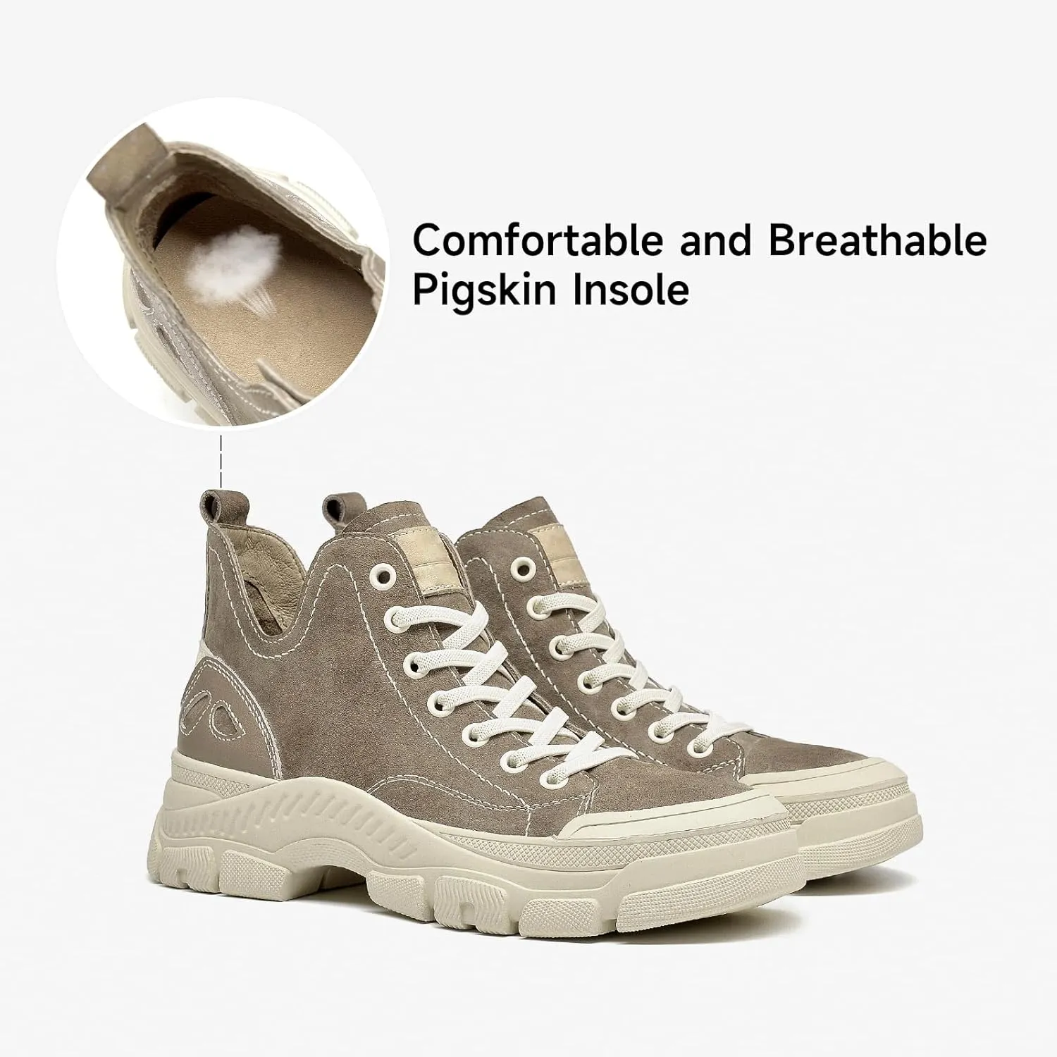 BEAU TODAY Womens Flat Sneakers, Retro Comfortable Lace-up Fashion Sneakers for Women, Buckle Decoration Casual Leather Walking Shoes