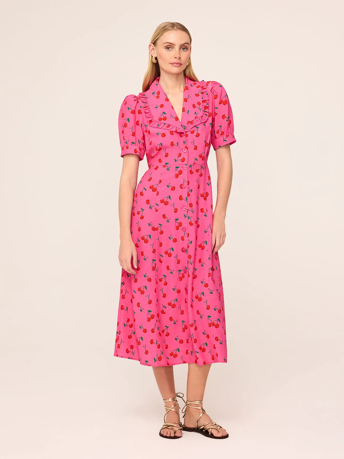 Bethany Pink Cherry Tea Dress