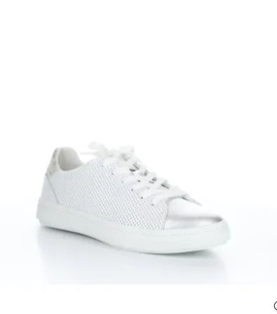 Bos & Co "Charise" White perferated sneaker with silver toe
