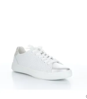 Bos & Co "Charise" White perferated sneaker with silver toe