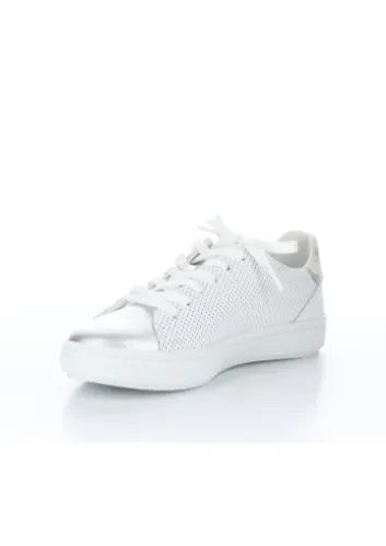 Bos & Co "Charise" White perferated sneaker with silver toe