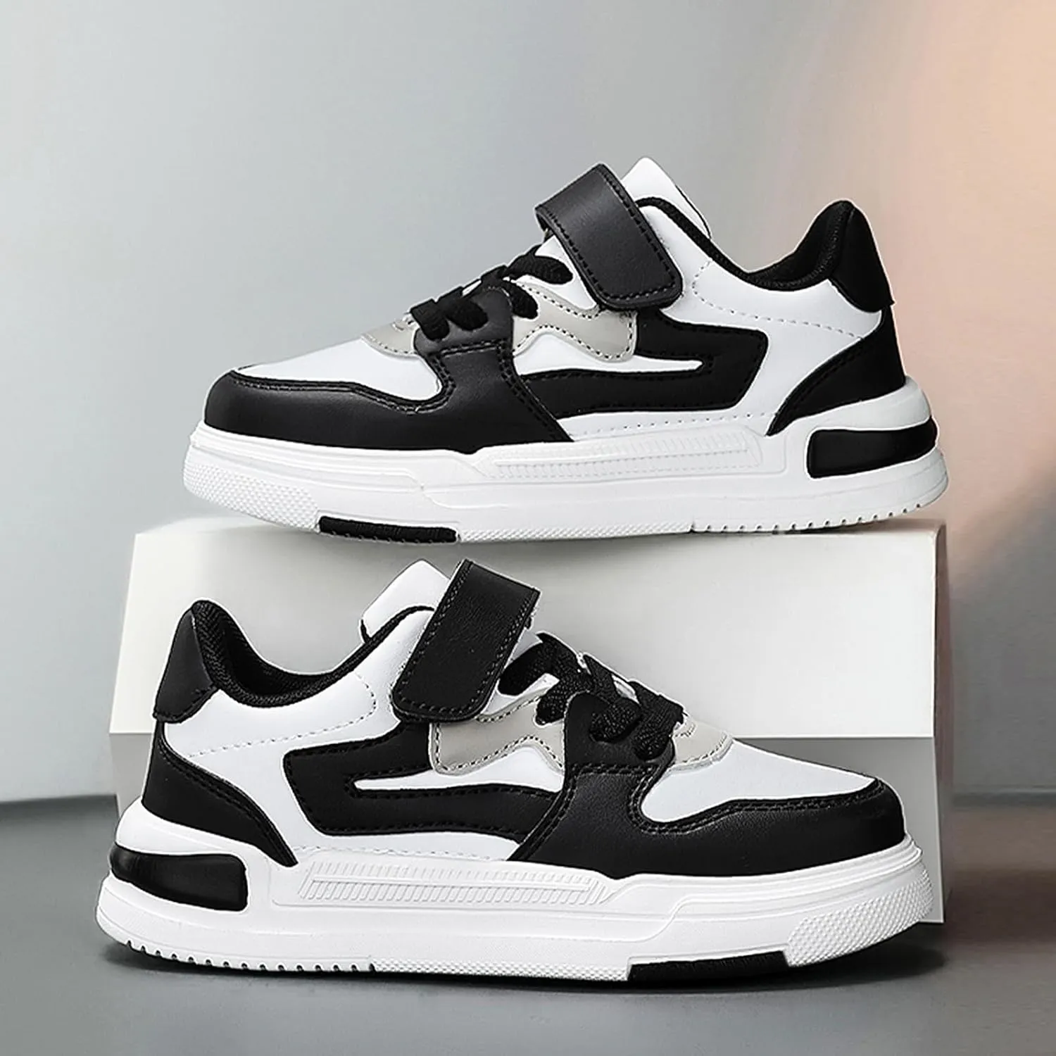 Boys Girls Shoes Kids Skateboard Sneakers Casual Tennis Shoes with Hook and Loop Children Lightweight Durable Athletic Footwear(Little/Big Kid)