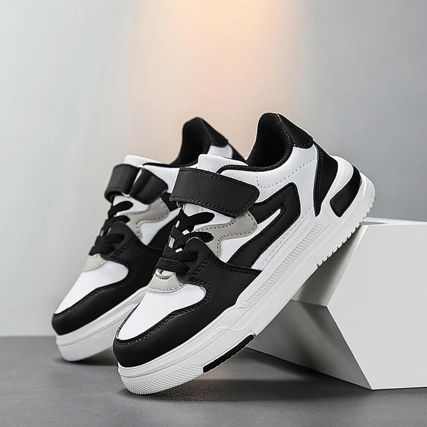 Boys Girls Shoes Kids Skateboard Sneakers Casual Tennis Shoes with Hook and Loop Children Lightweight Durable Athletic Footwear(Little/Big Kid)