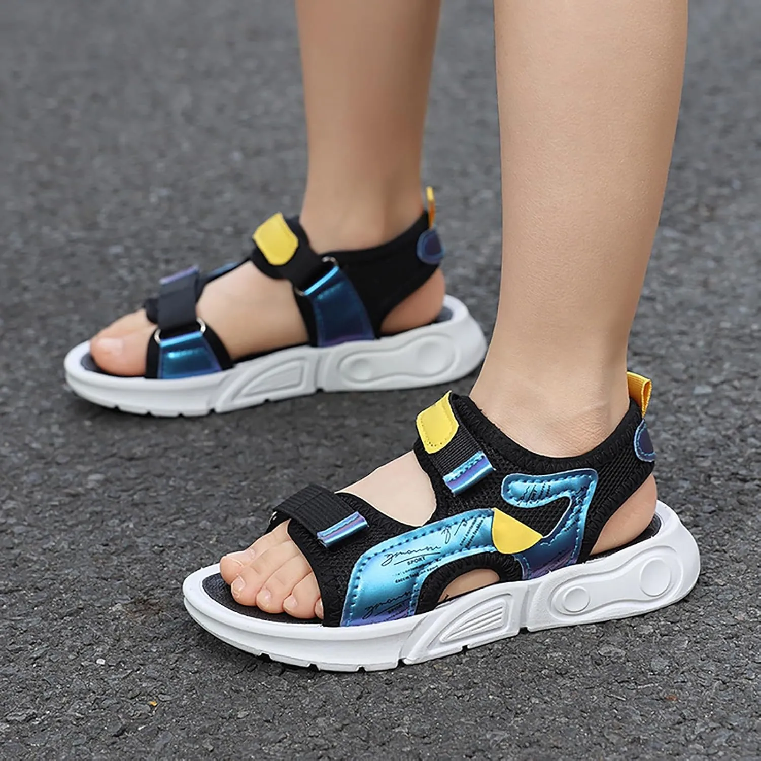 Boys Girls Sports Sandals Open Toe Slip On Double Strap Adjustable Water Shoes Kids Trendy Summer Beach Sandals