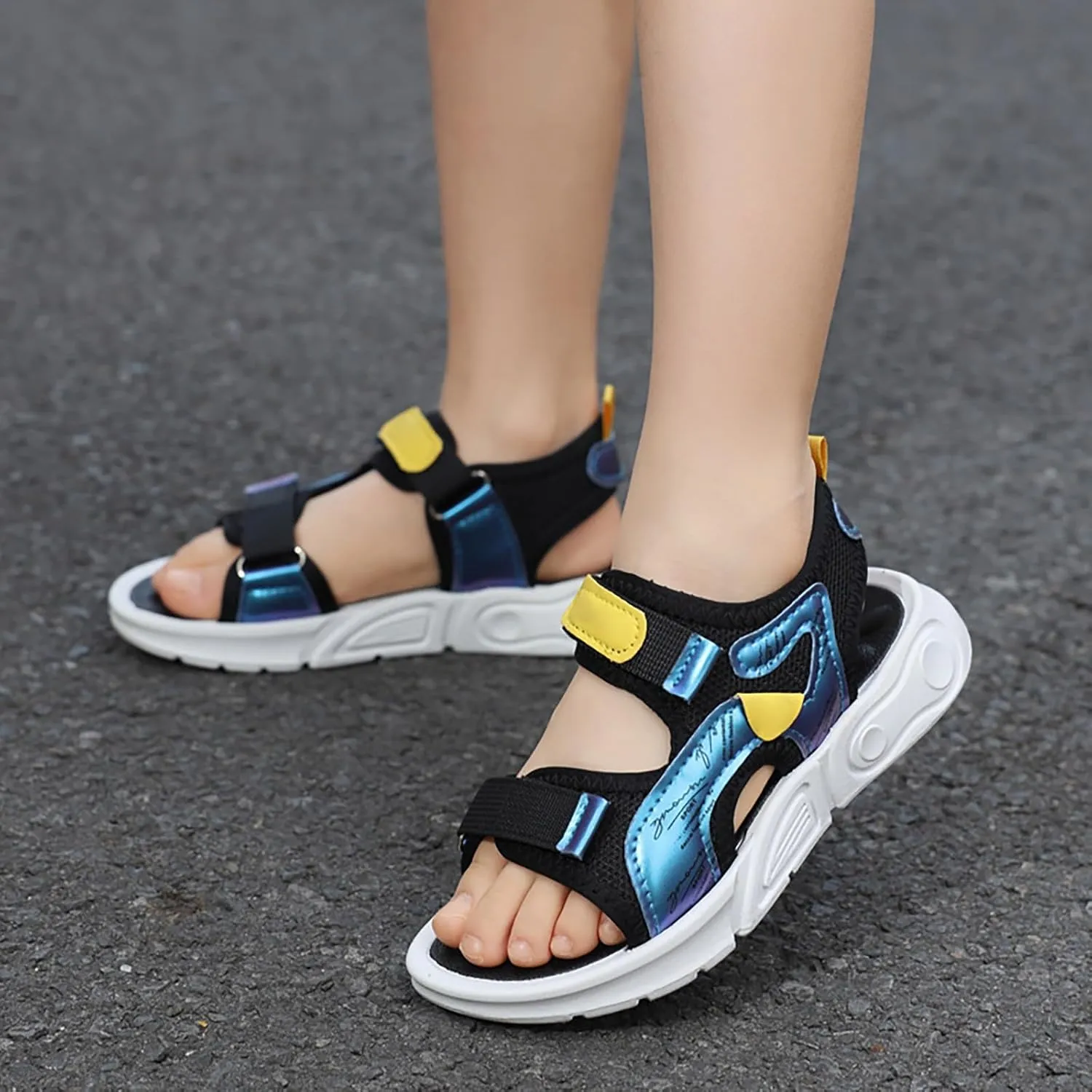 Boys Girls Sports Sandals Open Toe Slip On Double Strap Adjustable Water Shoes Kids Trendy Summer Beach Sandals