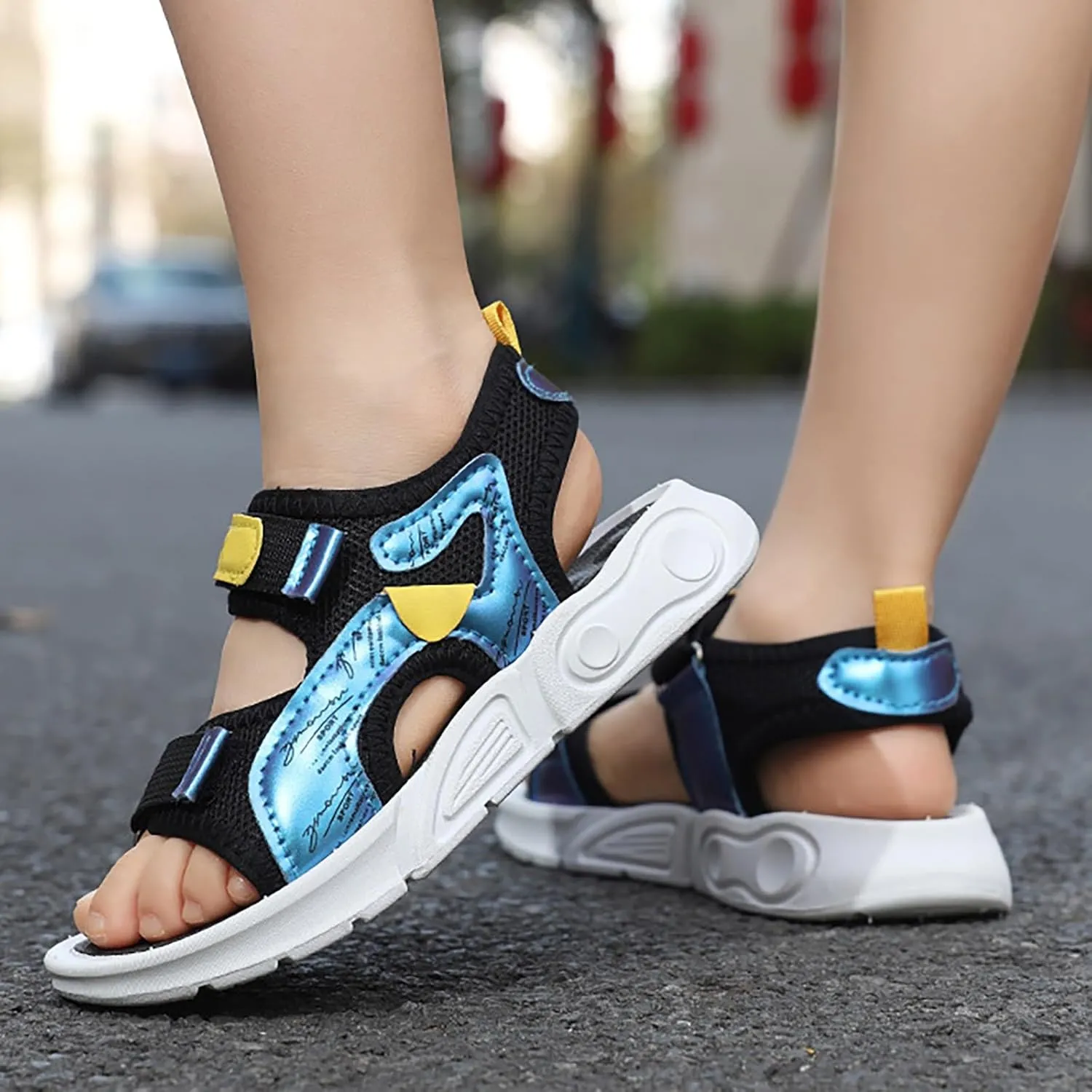 Boys Girls Sports Sandals Open Toe Slip On Double Strap Adjustable Water Shoes Kids Trendy Summer Beach Sandals