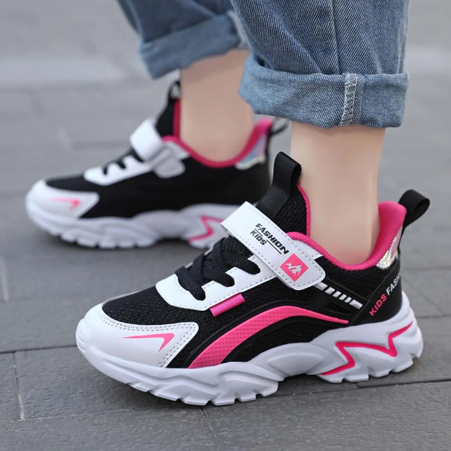 Boys' Kids Rotating Buckle Fashion Sneakers, Lightweight & Breathable, Non-Slip Basketball & Skating Shoes, Wear-Resistant, Durable, All-Season Sports & Hiking Shoes