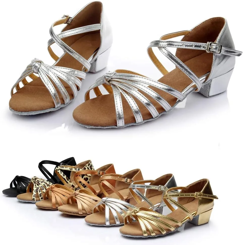 Chunky Heels Sandals Women Summer Dress Shoes Latin Dance Shoes Satin Ballroom Tango Performance Practice Dance Shoes