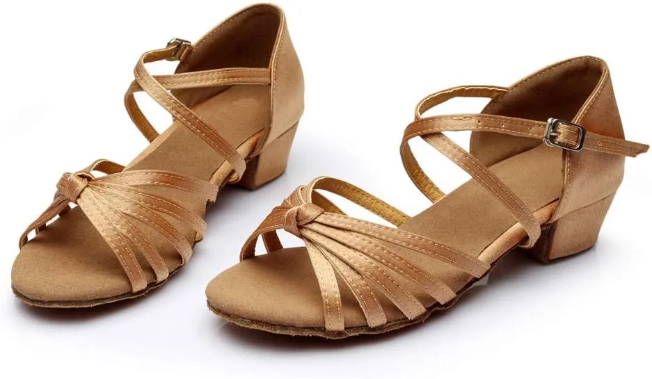 Chunky Heels Sandals Women Summer Dress Shoes Latin Dance Shoes Satin Ballroom Tango Performance Practice Dance Shoes