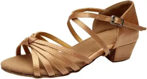 Chunky Heels Sandals Women Summer Dress Shoes Latin Dance Shoes Satin Ballroom Tango Performance Practice Dance Shoes