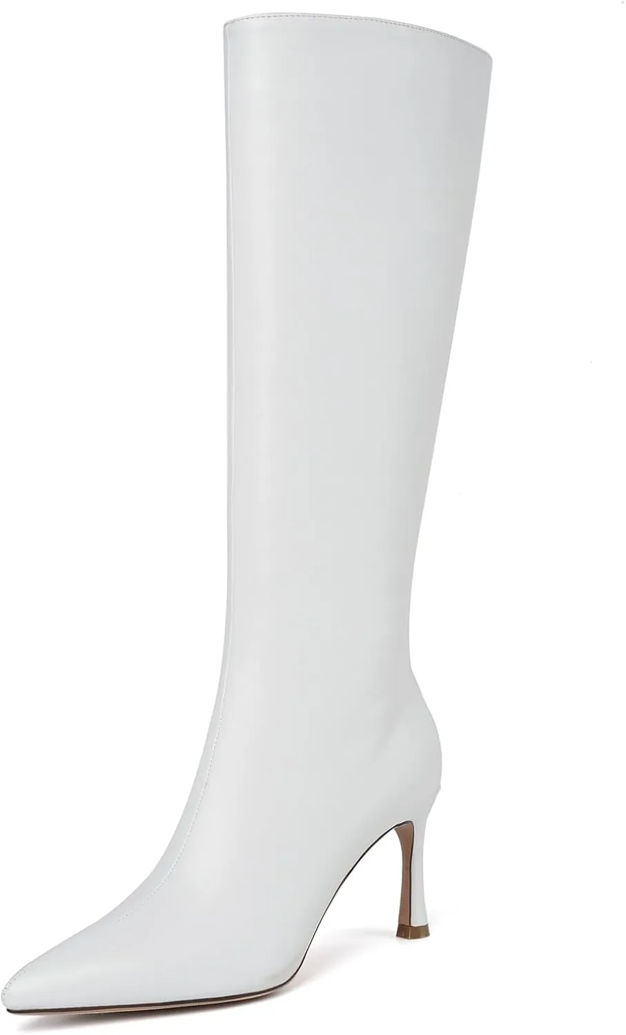 CKSNDLF Knee High Boots For Women Stylish Pointed Toe Stiletto High Heel Tall Boots with Side Zipper Dress Sexy Fashion Party Shoes