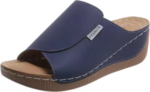Comfortable Arch Support Slides Women's Solid Color Sandals Breathable Summer Orthotic Leather Platform Wedge Sandal Slip on All Day Walking Casual Shoes