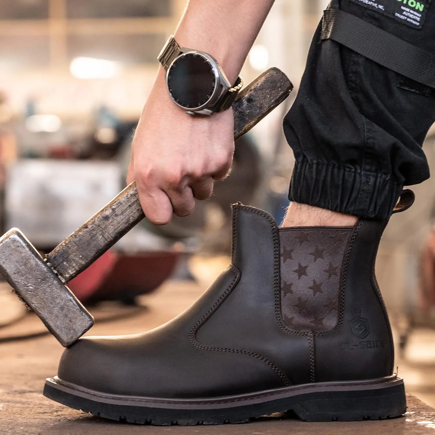 Composite/Steel Toe Chelsea Work Boots for Men Fashion Classic Ankle Industrial Construction Insulated Safety Shoes 6 Inch Full Grain Leather Brown Black