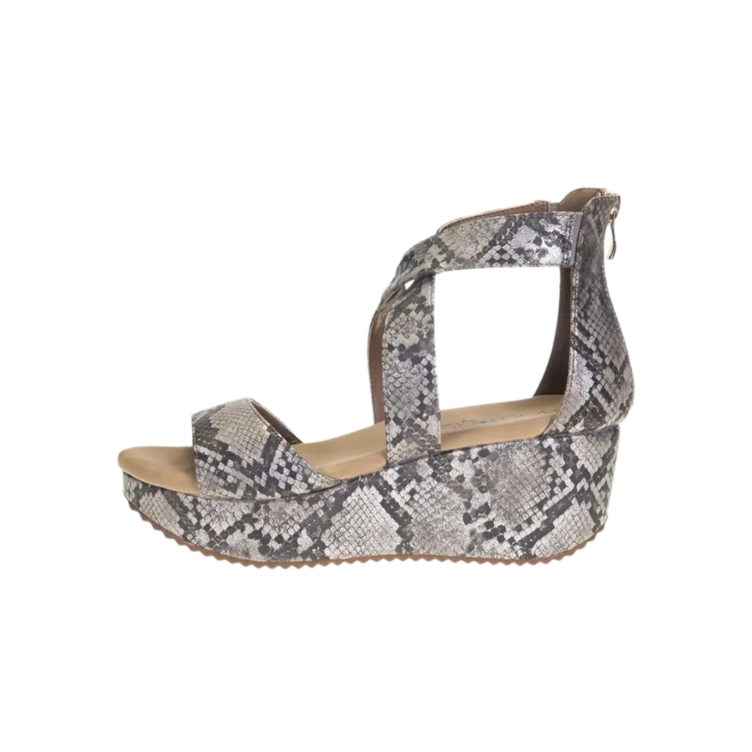 Corky's Women's Footwear Fay Taupe Snake Wedge Sandals