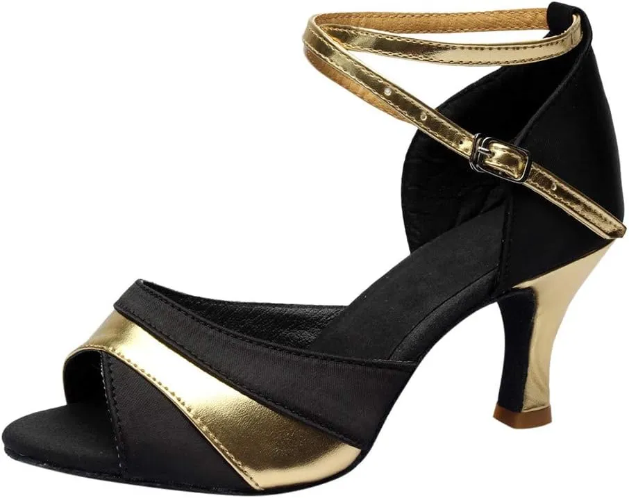 CsgrFagr Women Ladies Dancing Prom Ballroom Latin Ballet Dance Singles Shoes Women's Sandals with Straps (Gold, 7)