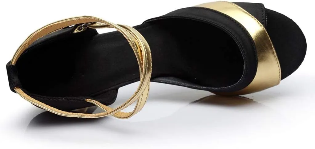 CsgrFagr Women Ladies Dancing Prom Ballroom Latin Ballet Dance Singles Shoes Women's Sandals with Straps (Gold, 7)