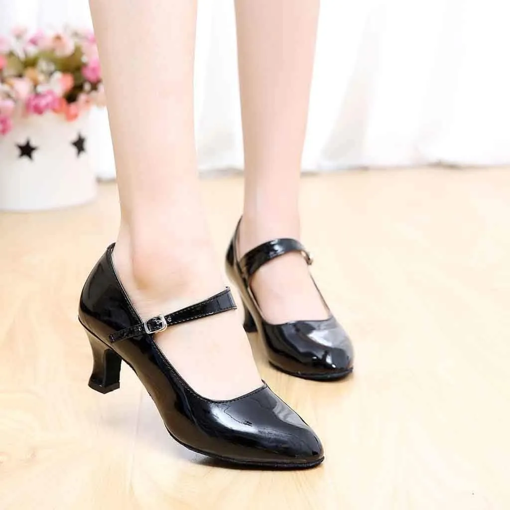 CsgrFagr Women Toe Closed Indoor Tango Ballroom Dancing Party Shoes Glossy Shoes Metallic Dress Shoes Women (Black, 5)
