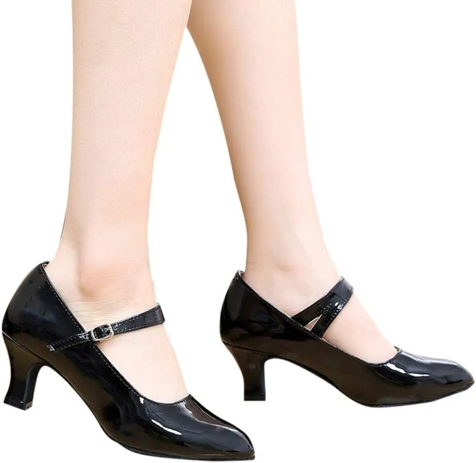 CsgrFagr Women Toe Closed Indoor Tango Ballroom Dancing Party Shoes Glossy Shoes Metallic Dress Shoes Women (Black, 5)