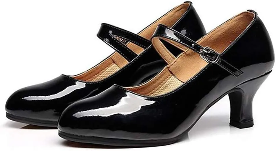 CsgrFagr Women Toe Closed Indoor Tango Ballroom Dancing Party Shoes Glossy Shoes Metallic Dress Shoes Women (Black, 5)