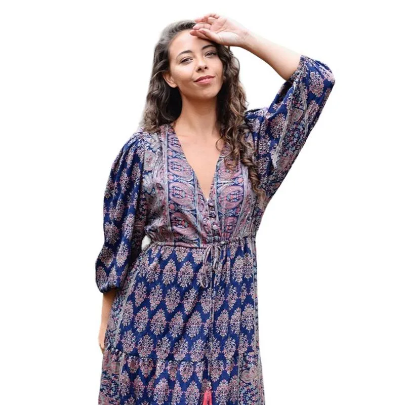 Dahlia Navy Blue Paisley Dress