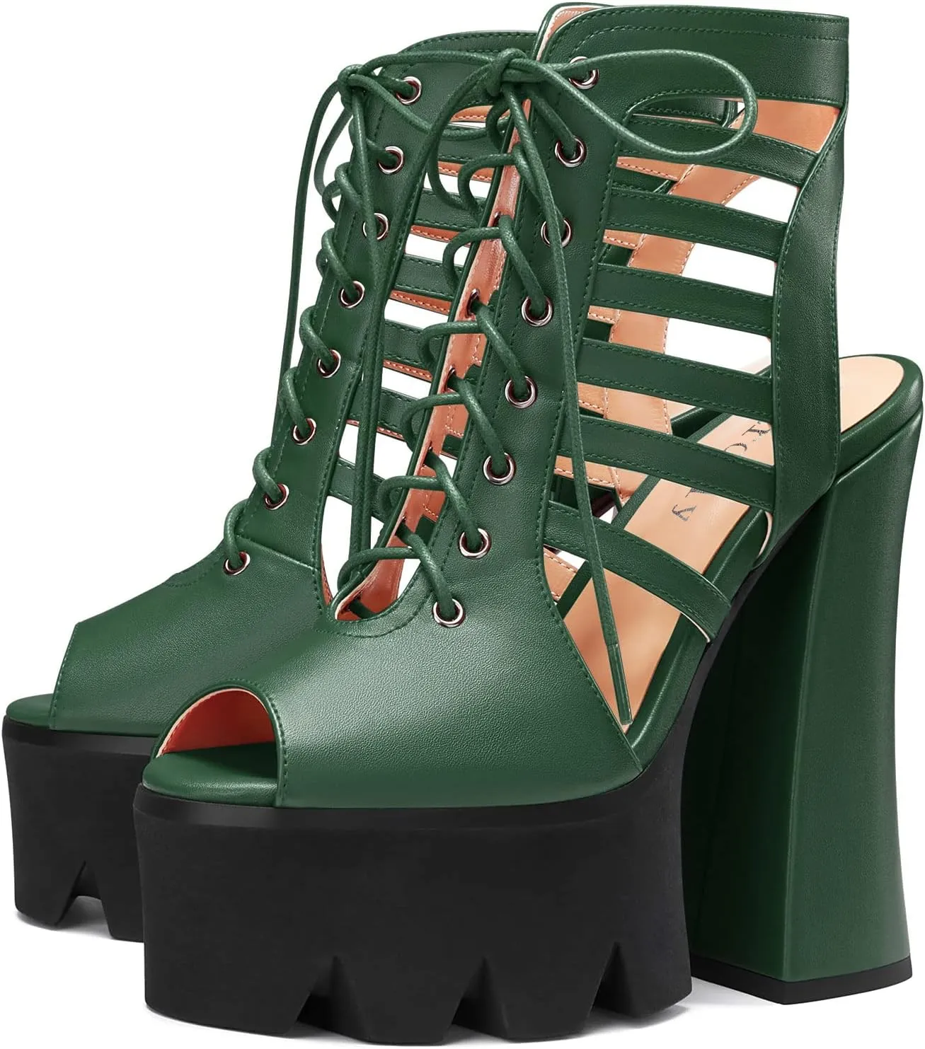 DearOnly Womens High Chunky Block Platform Heel Peep Open Sandals Lace-up Gladiator Sexy Summer Prom Shoes 5.9 Inches Heels