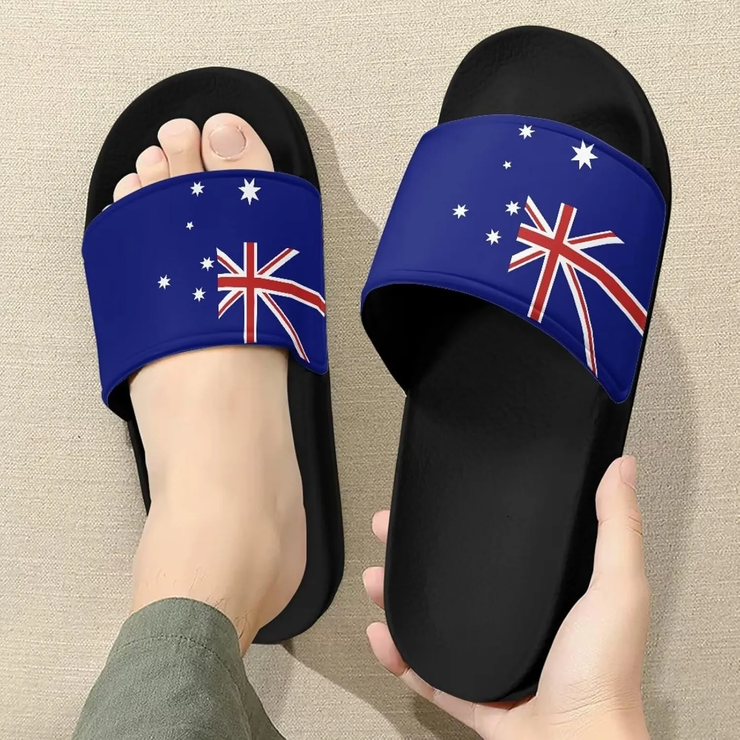 Doojoayie Flag Pattern Summer Slippers for Women Outdoor Open Toe Slide Sandals