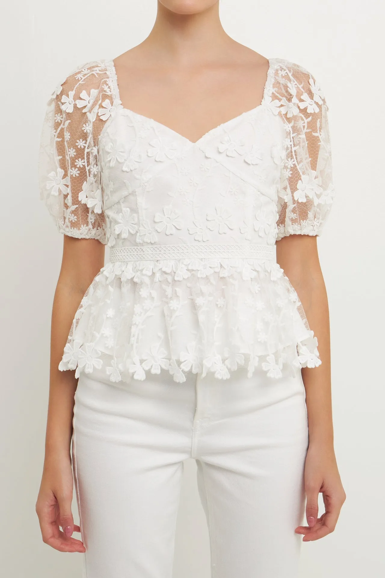 Endless Rose - Floral Embroidered Lace Peplum Top