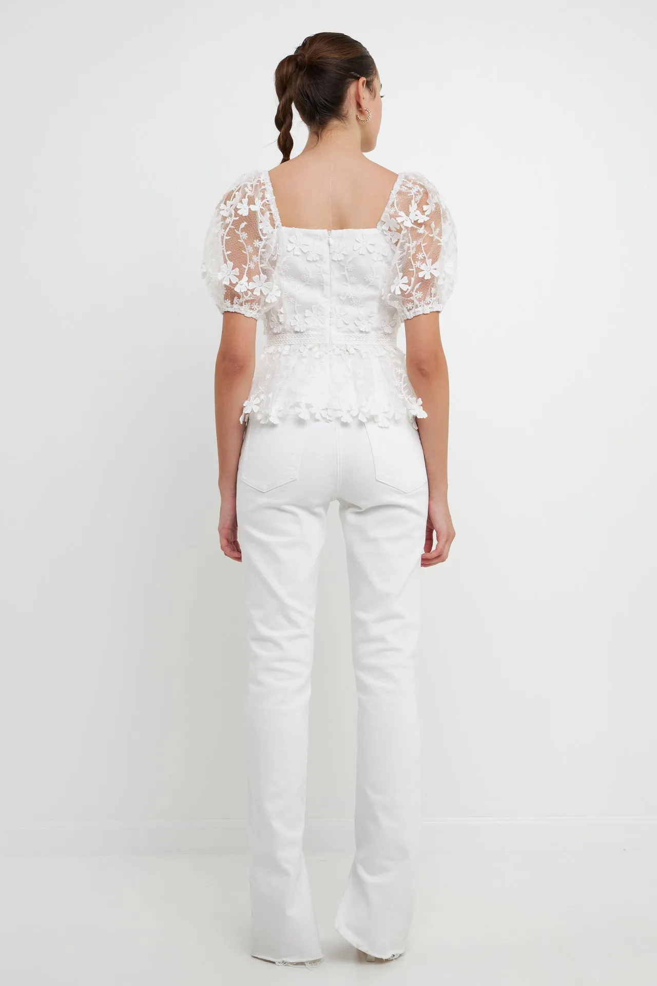 Endless Rose - Floral Embroidered Lace Peplum Top