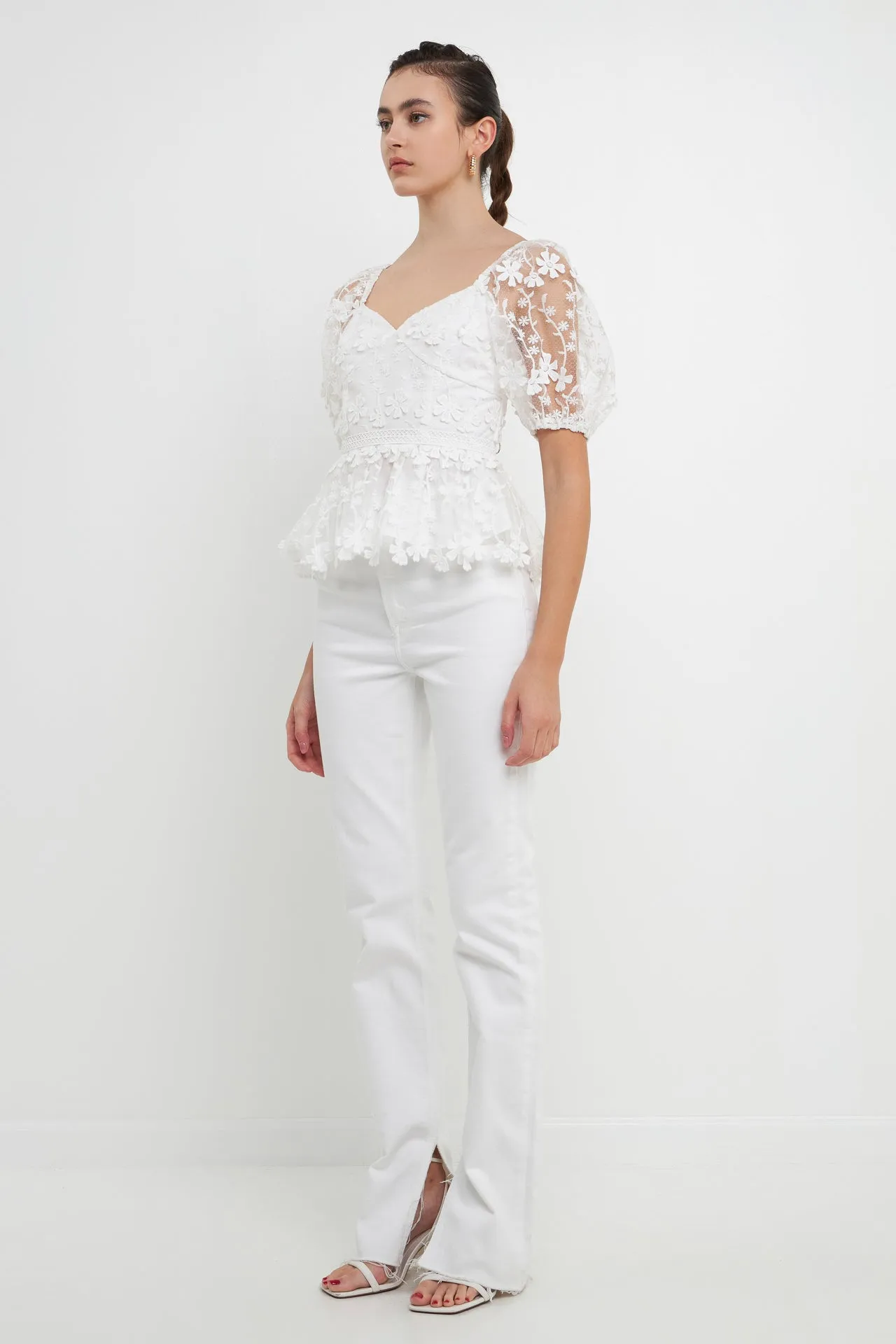 Endless Rose - Floral Embroidered Lace Peplum Top
