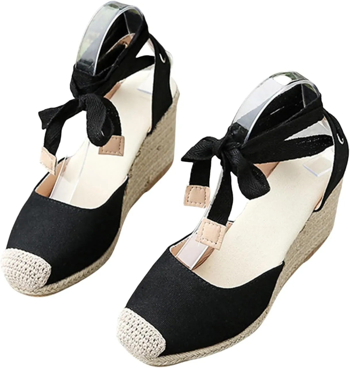 Espadrilles Wedges for Women Closed Toe Lace Up Platform Sandals Ankle Strap Summer Dress Shoes, Casual Beach Platform Espadrille Sandals Slip on Comfortable Slingback