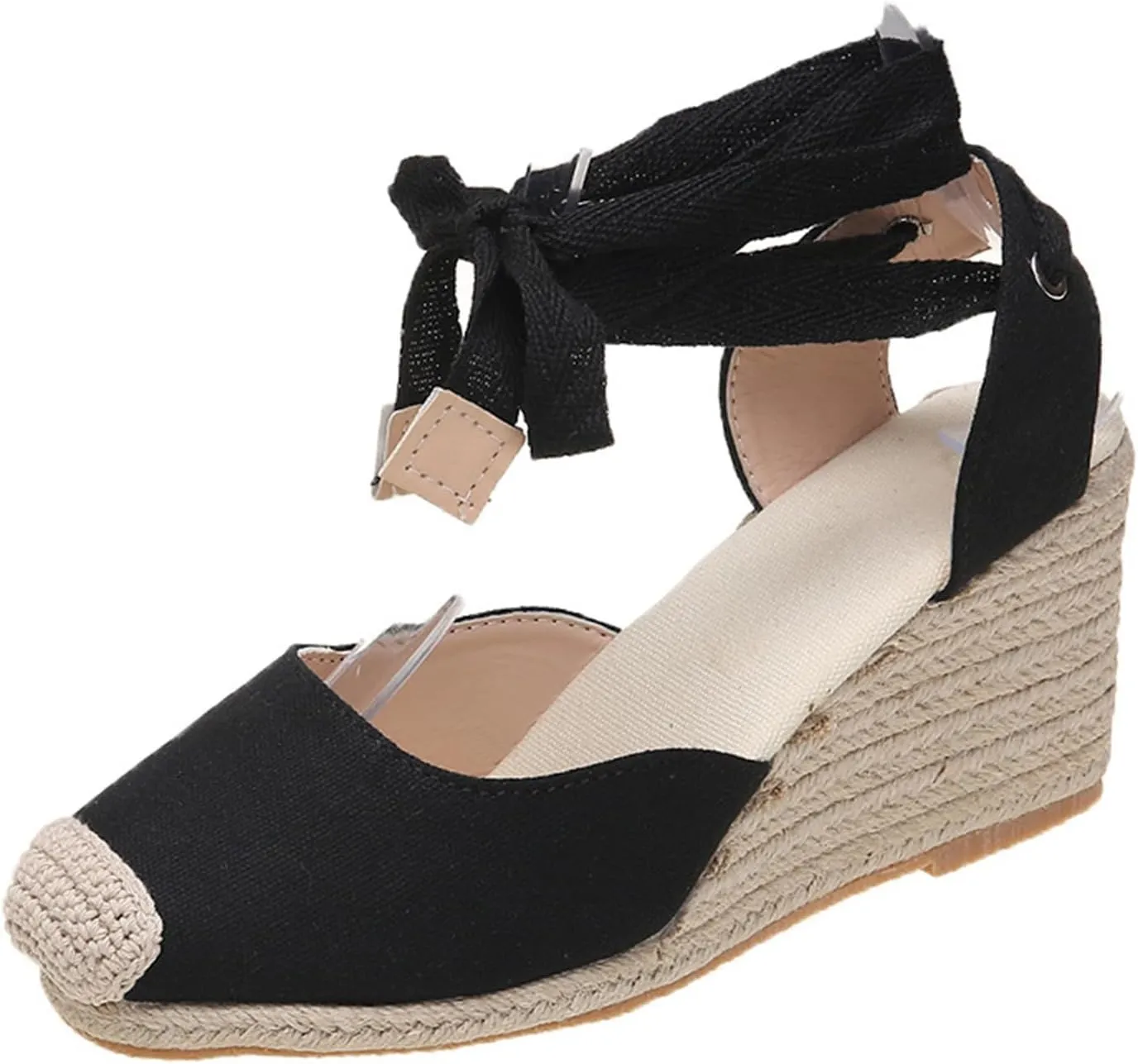 Espadrilles Wedges for Women Closed Toe Lace Up Platform Sandals Ankle Strap Summer Dress Shoes, Casual Beach Platform Espadrille Sandals Slip on Comfortable Slingback