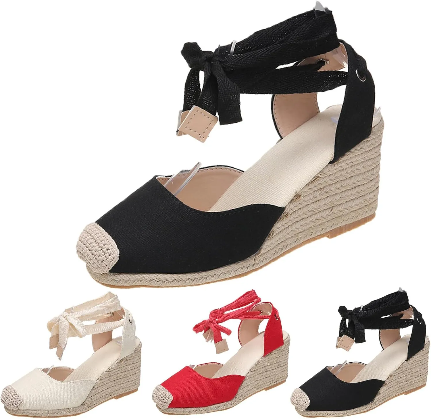 Espadrilles Wedges for Women Closed Toe Lace Up Platform Sandals Ankle Strap Summer Dress Shoes, Casual Beach Platform Espadrille Sandals Slip on Comfortable Slingback
