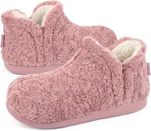 FamilyFairy Bootie Slippers for Women Warm House Shoes Memory Foam Indoor Outdoor Fuzzy Boots with Rubber Sole
