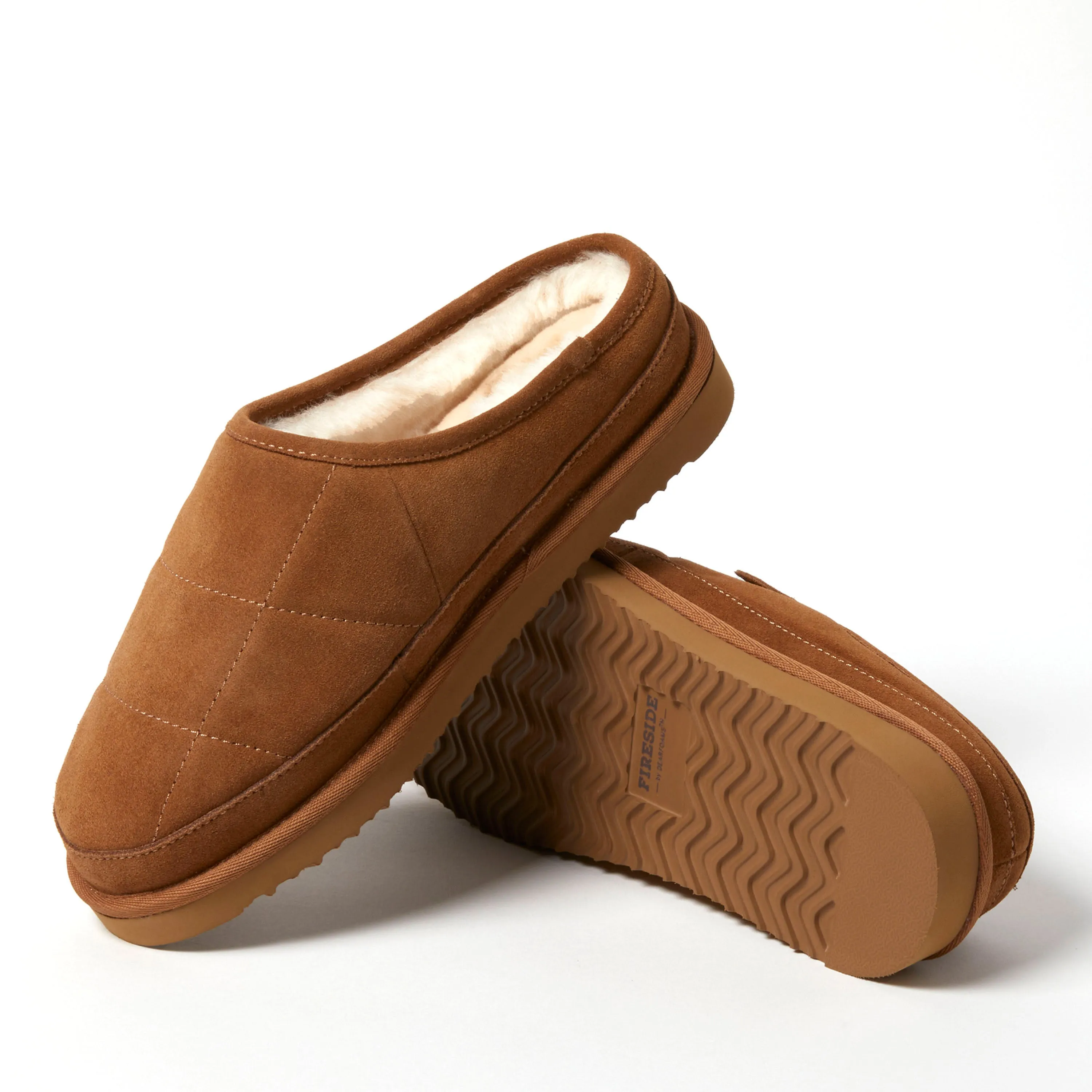 Fireside by Dearfoams Men's Grafton Quilted Genuine Shearling Clog Slipper