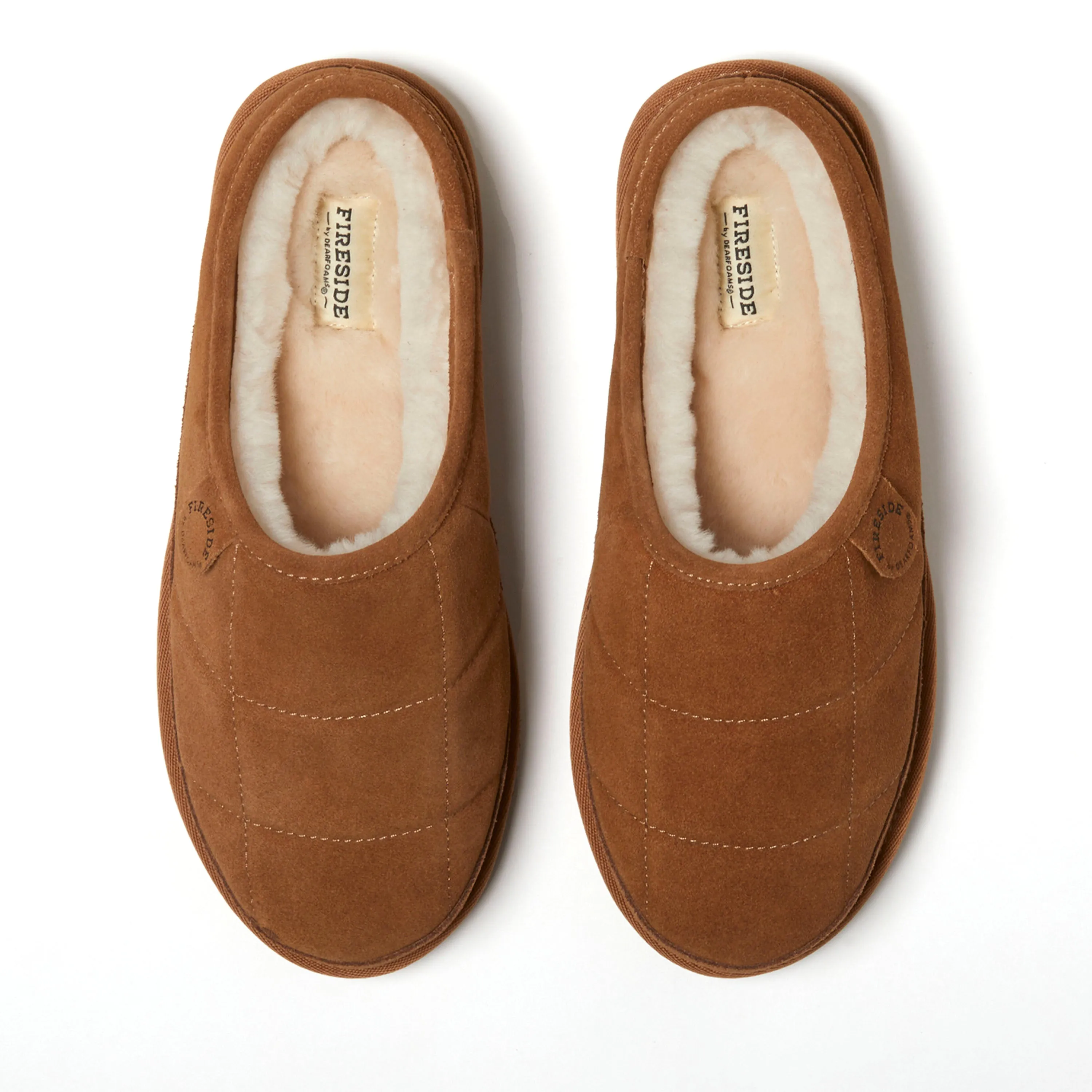 Fireside by Dearfoams Men's Grafton Quilted Genuine Shearling Clog Slipper