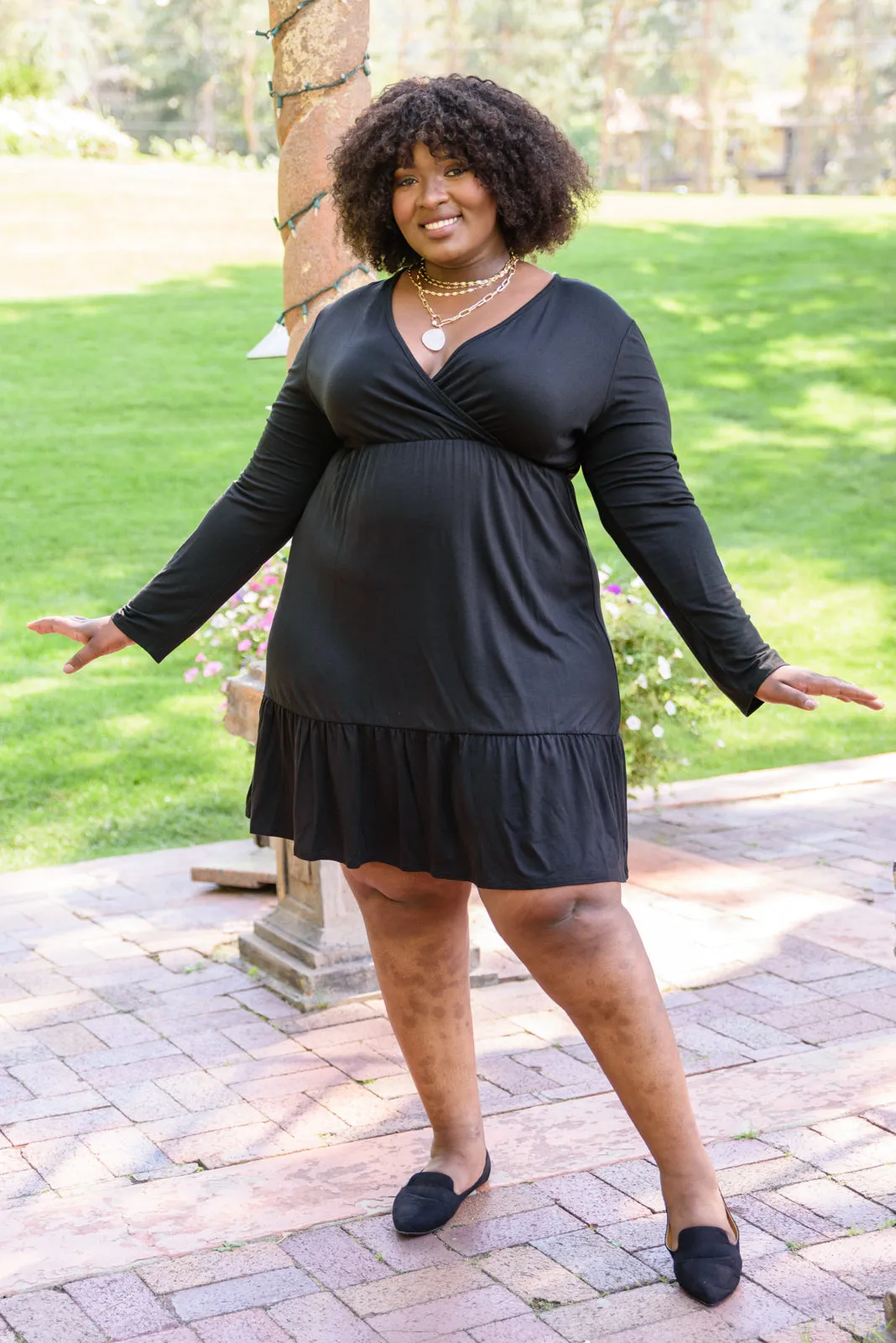 Full Attention V Neck Long Sleeve Dress In Black - 9/29/2022