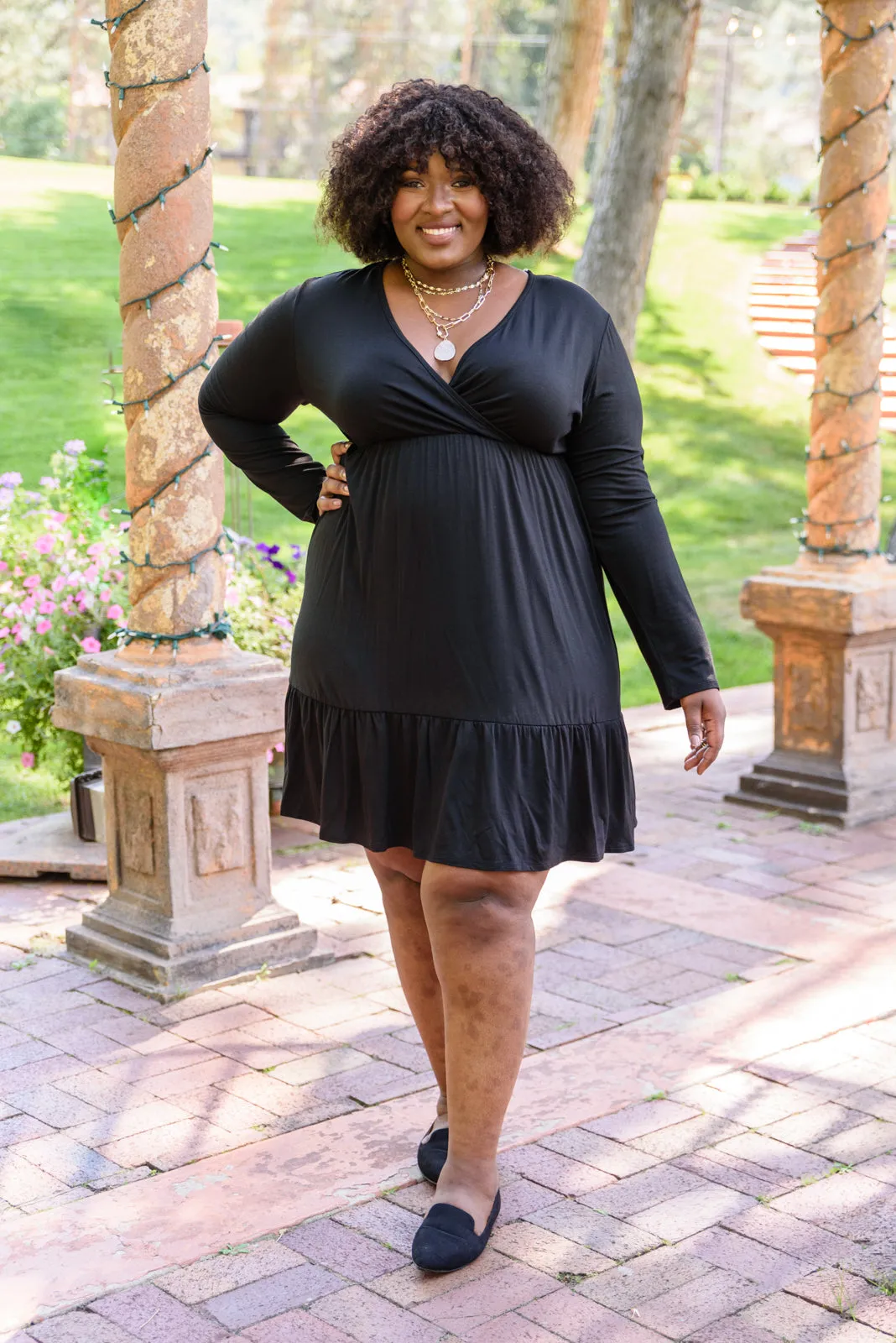 Full Attention V Neck Long Sleeve Dress In Black - 9/29/2022