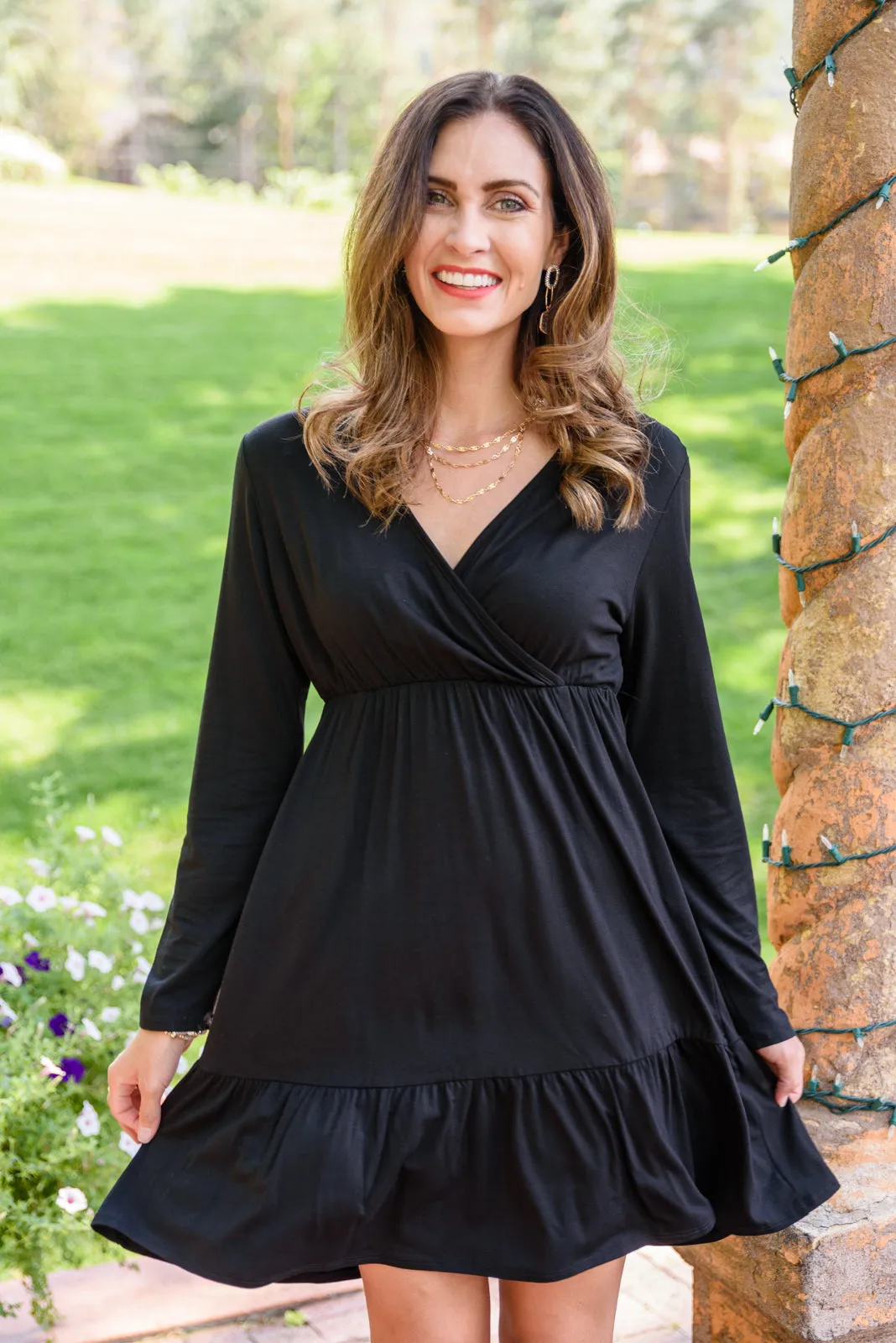 Full Attention V Neck Long Sleeve Dress In Black - 9/29/2022