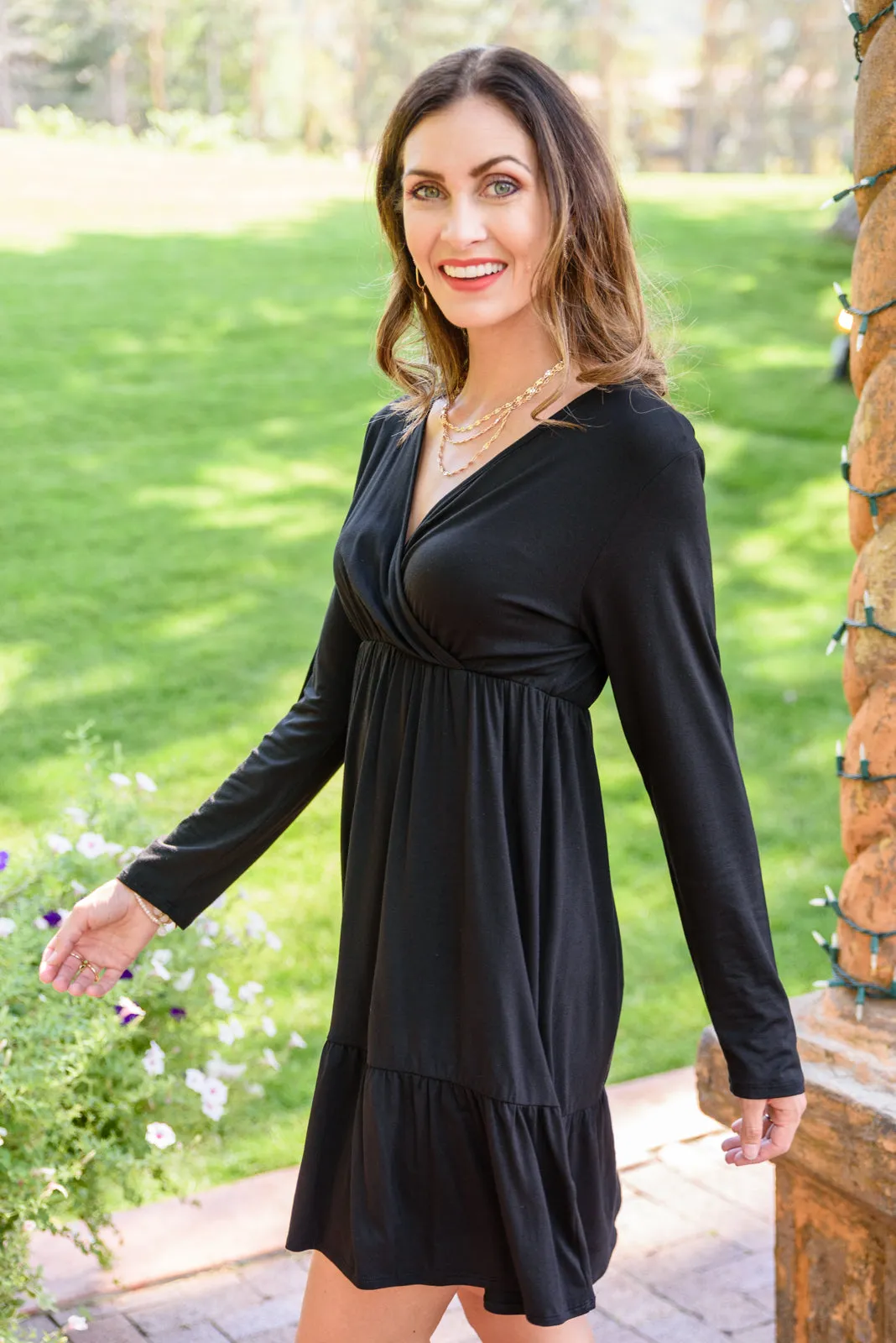 Full Attention V Neck Long Sleeve Dress In Black - 9/29/2022