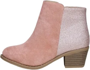 Girls Ankle Boots Glitter Side Zipper Short Booties Chunky Low Block Heel Short Girl's Boots for Little Kids/Big Kid