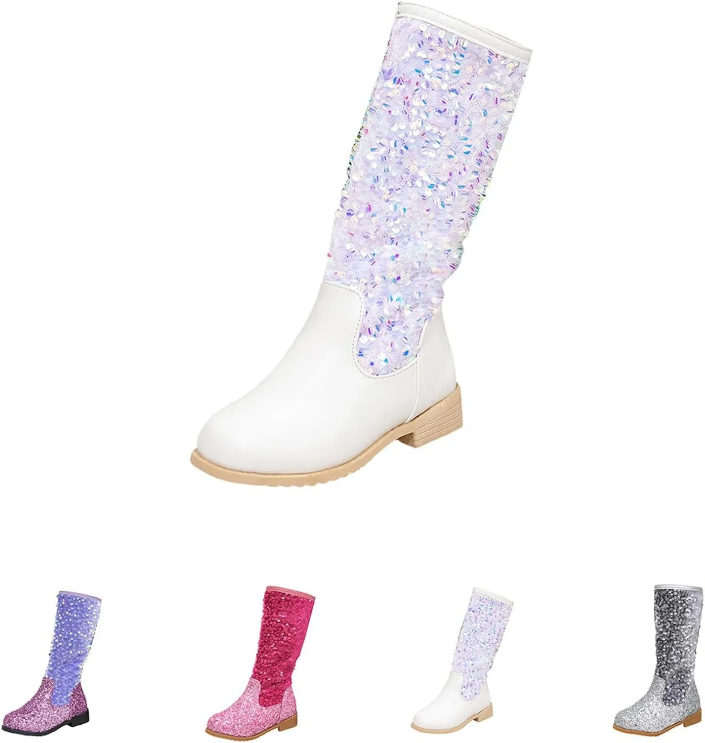 Girls Kids hinestone Mid Calf Riding Boots Sequin Fleece Plush Chunky Comfort Warm Lined Outdoor Casual Shoes
