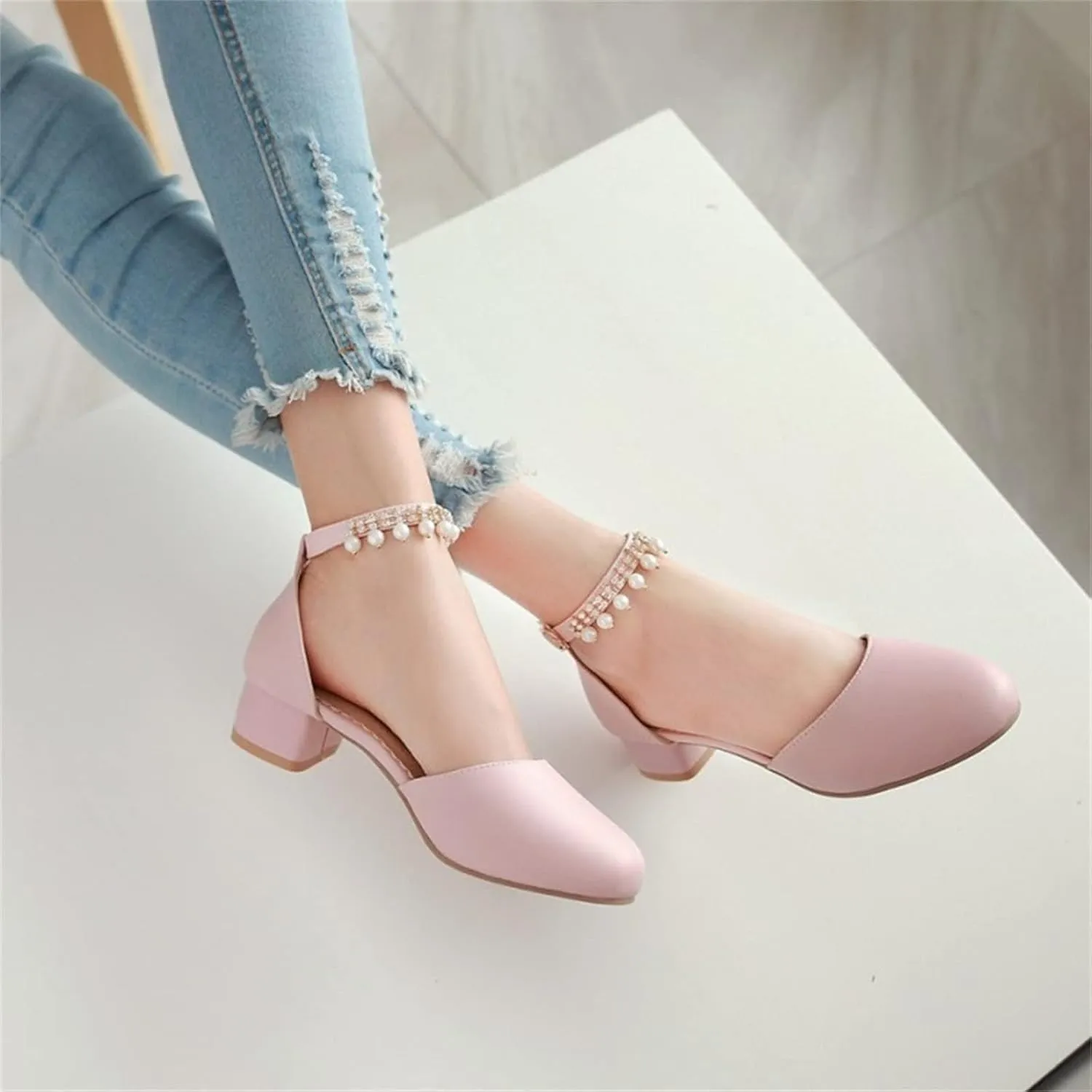 Girls Mary Jane Dress Shoes Pumps Low Heels Flower Party High School Prom Sandals Grils Closed Toe Sandals for Girls