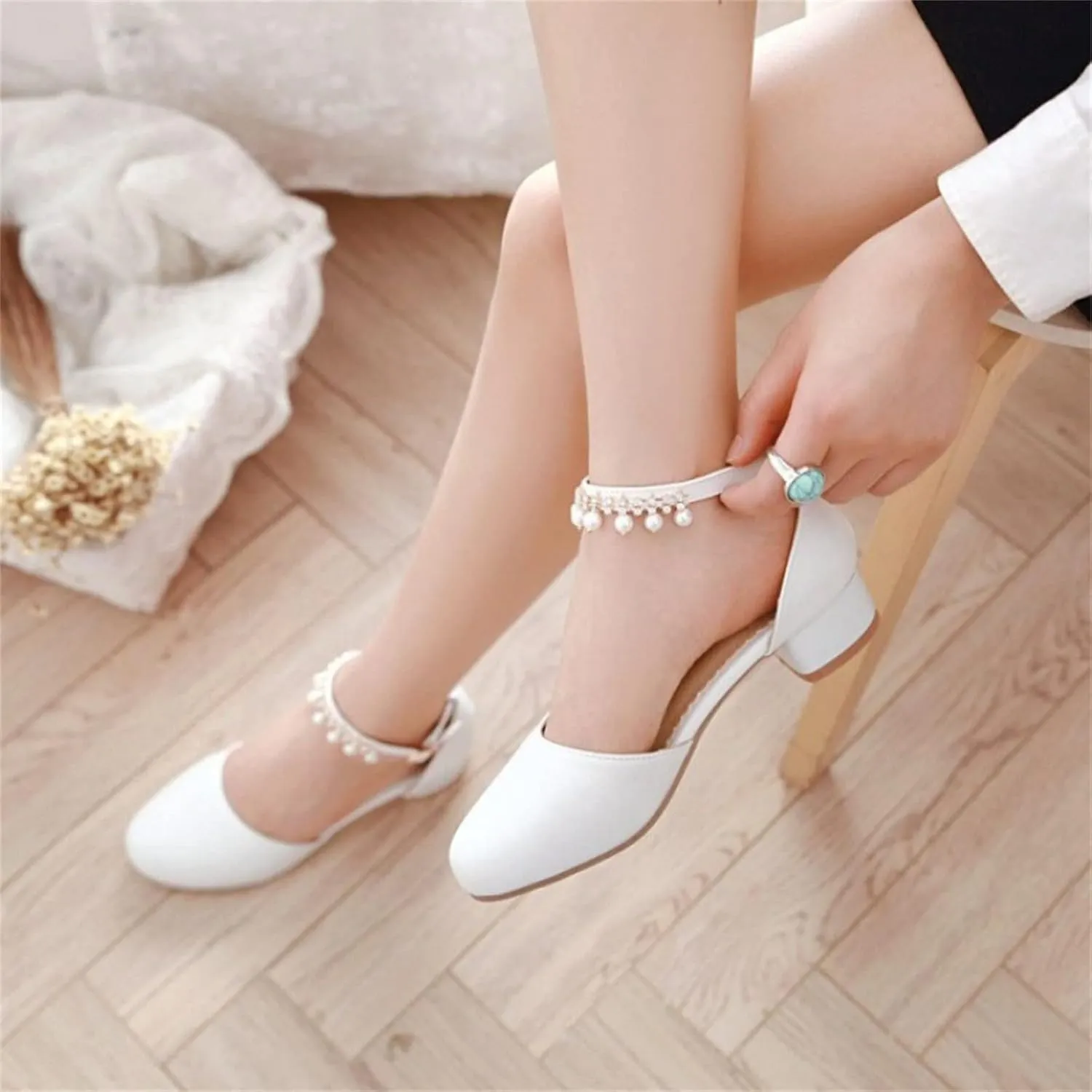 Girls Mary Jane Dress Shoes Pumps Low Heels Flower Party High School Prom Sandals Party Wedding Shoes