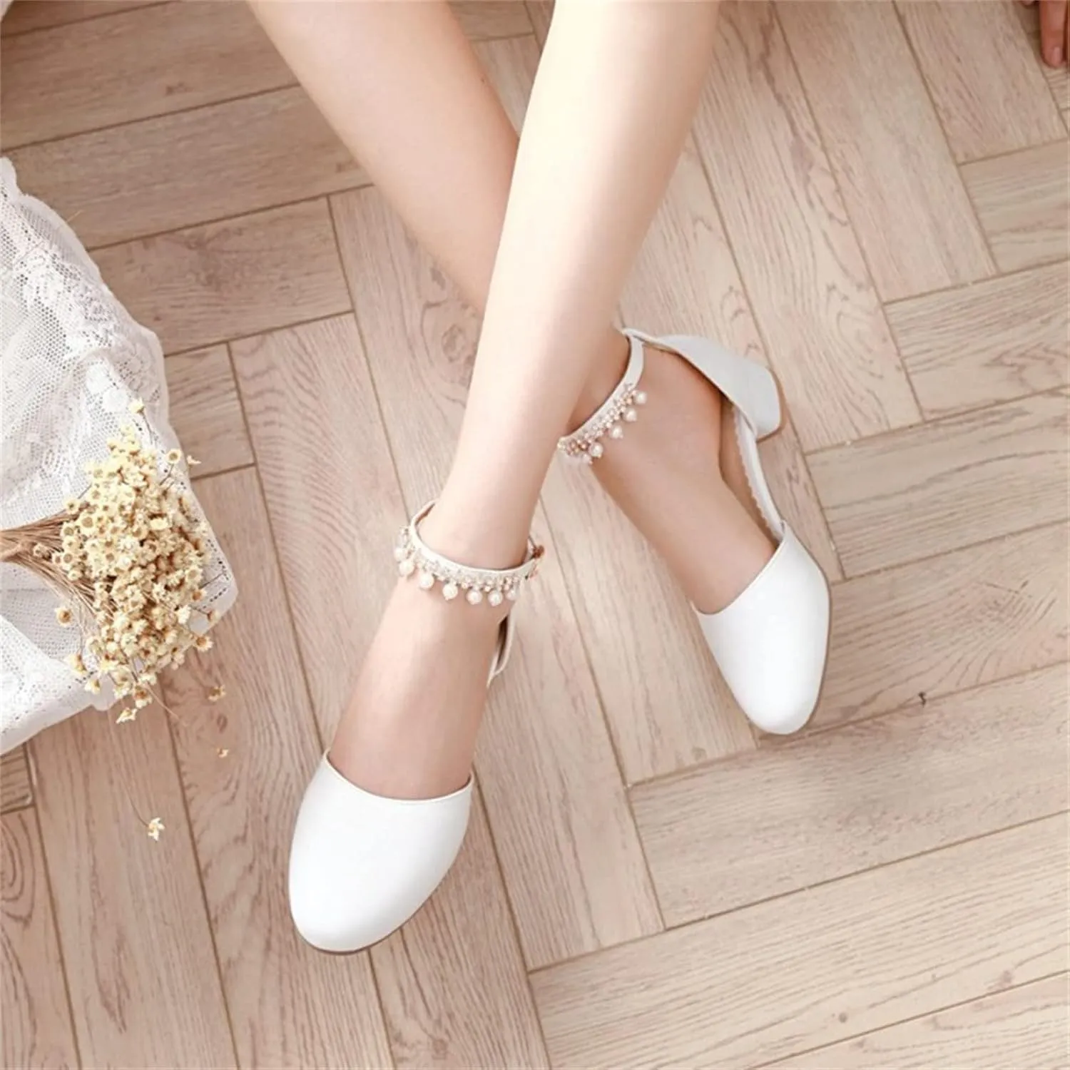 Girls Mary Jane Dress Shoes Pumps Low Heels Flower Party High School Prom Sandals Party Wedding Shoes
