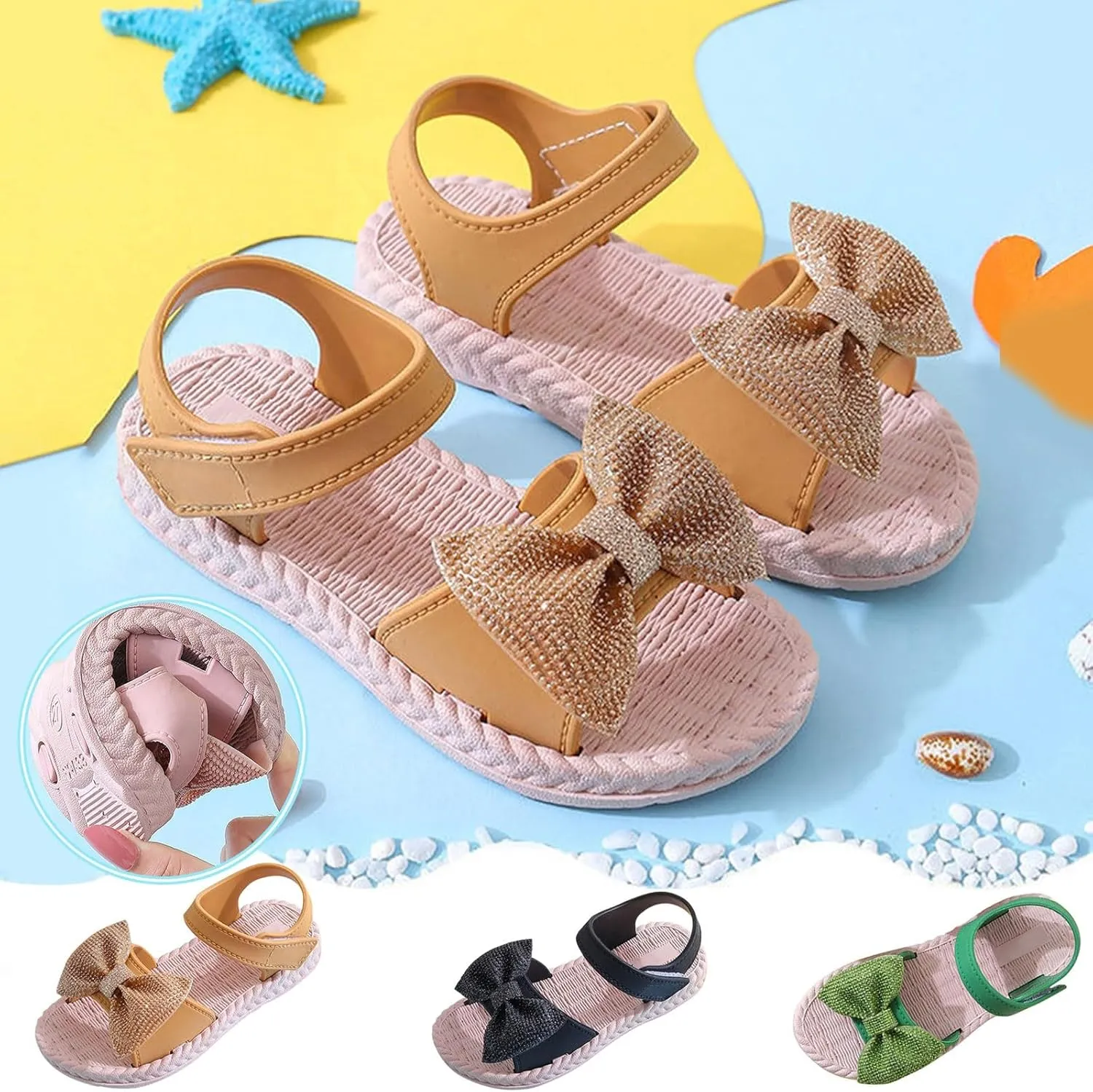 Girls Sandals Kids Walking Shoes Soild Bowknot Non Slip Sandal Flats Flower Girls Dress Shoes Summer Sandals Trendy